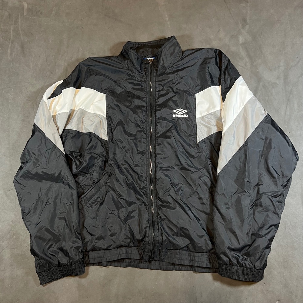 Vintage Umbro Track Jacket Mens L Black Colorblock Full Zip Nylon Windbreaker